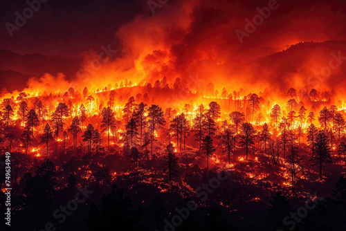 Fierce wildfire with tall flames