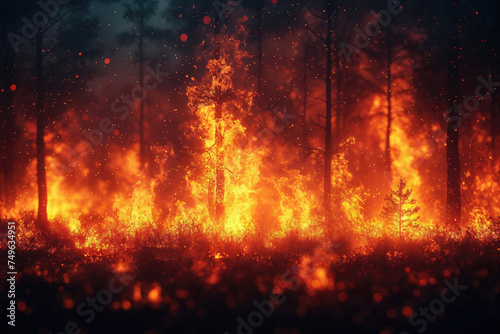 Intense wildfire consuming trees