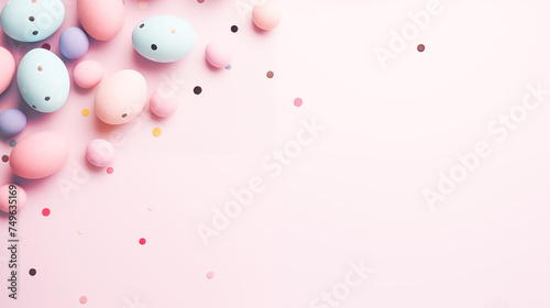 Easter holiday background with eggs. Easter template, mockup, with copy space for text.