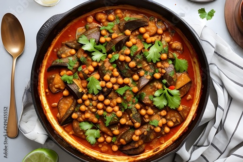 Lamb & aubergine stew with crispy chickpea