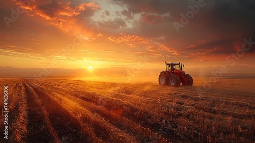 combine harvester cropping yellow wheat in the autumn field  dark turquoise and light crimson  red and indigo  dark gold and crimson. Generative AI