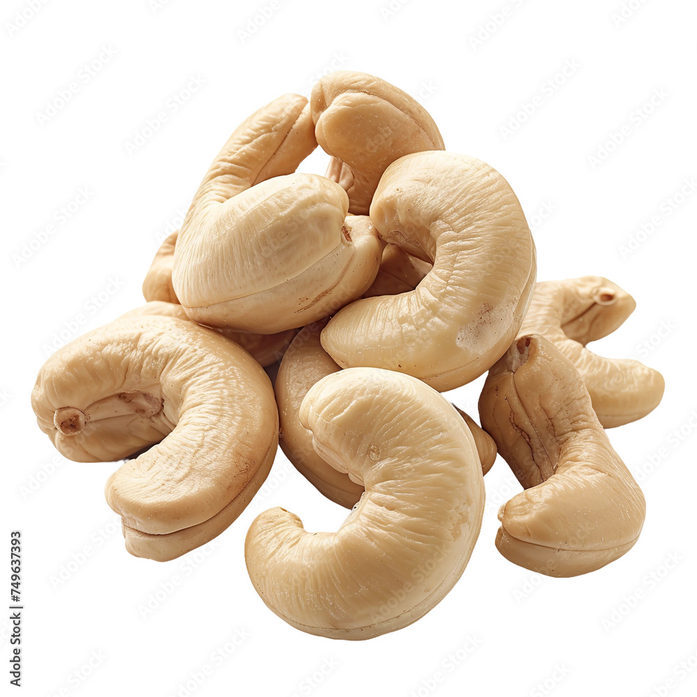 Natural and Fresh Cashew Nuts isolated on transparent background Natural and Fresh Cashew Nuts isolated on transparent background