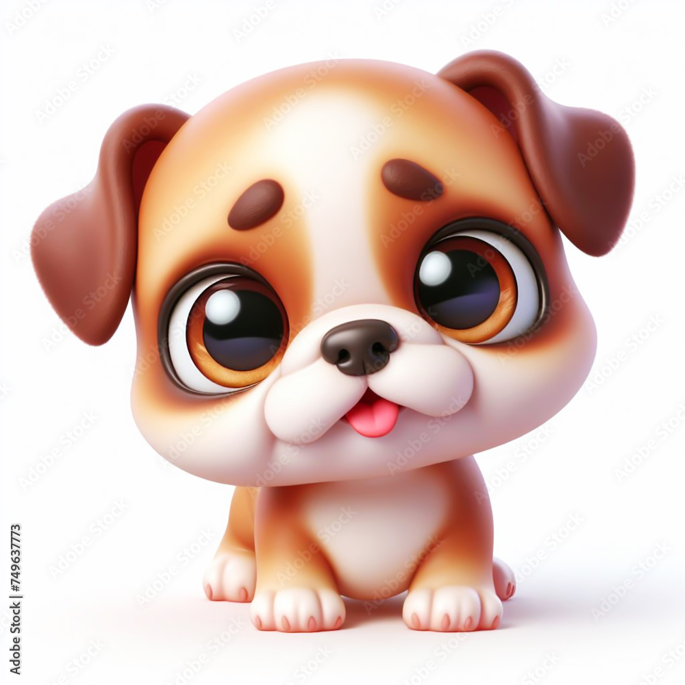 3D funny dog, puppy cartoon. Pets for children's illustrations. AI generated