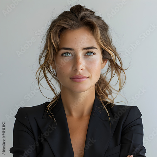 Young Blonde Woman in Business Suit Exuding Confidence and Professionalism photo