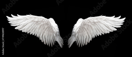 Angelic White Feathered Wings Isolated on Black