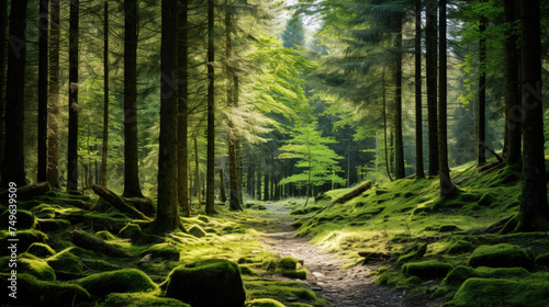 A wild forest with trees and lots of green in spring