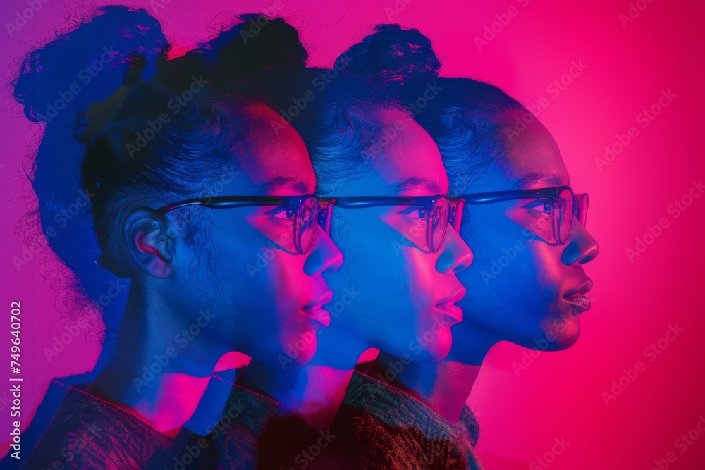 Triple Exposure Portrait of a Woman Representing Feminism in Vivid Colors Triple Exposure Portrait of a Woman Representing Feminism in Vivid Colors