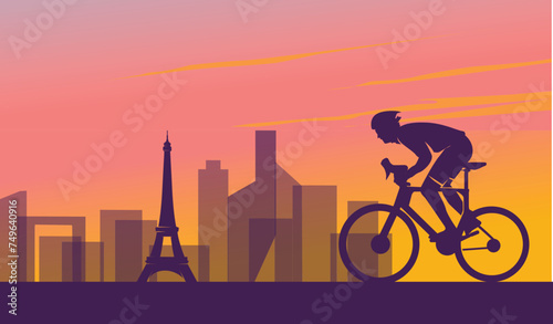 Great cool vector editable bicycle racer with paris city as background design for your championship community event	