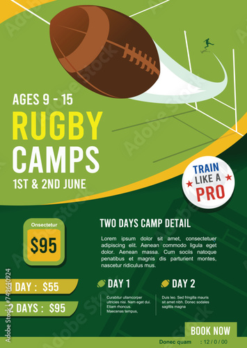 Attractive editable vector rugby camp poster background design great for your design resources print and other	