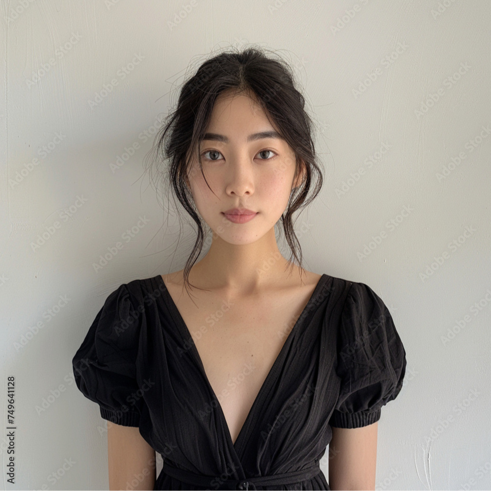 Photographe Showing a half-body.Taiwanese girl 27 years, front view, front angle, with naturally beautiful eyebrows. Standing in front a white wall of studio. Photographe Showing a half-body.Taiwanese girl 27 years, front view, front angle, with naturally beautiful eyebrows. Standing in front a white wall of studio.