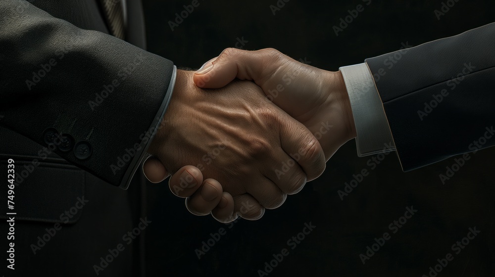 A close-up view of two individuals shaking hands in agreement or greeting, showing a sign of mutual respect and understanding.