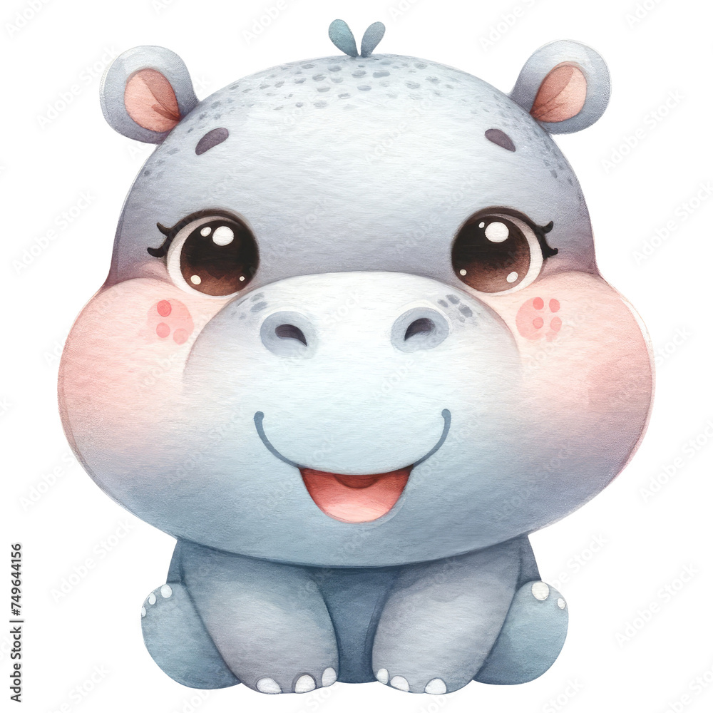 Naklejka premium Cute Cartoon Hippo with a Cheery Smile.