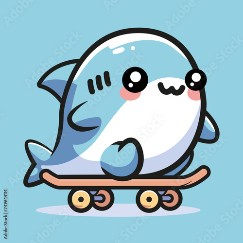 Kawaii skateboarding shark