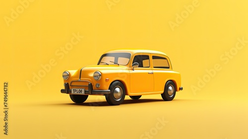 A cute yellow retro toy car on a yellow background. The car is simple and has a vintage feel. It is perfect for a child's toy or a collector's item.