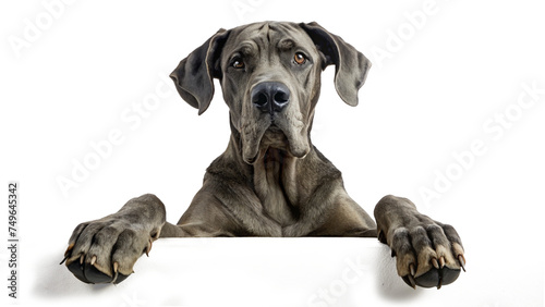 Great dane dog with paws on placeholder isolated on transparent background