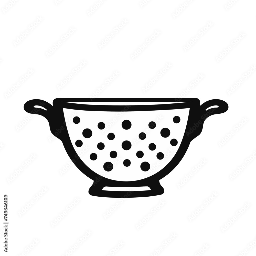 kitchen utensils colander strainer cullender black and white vector illustration isolated
