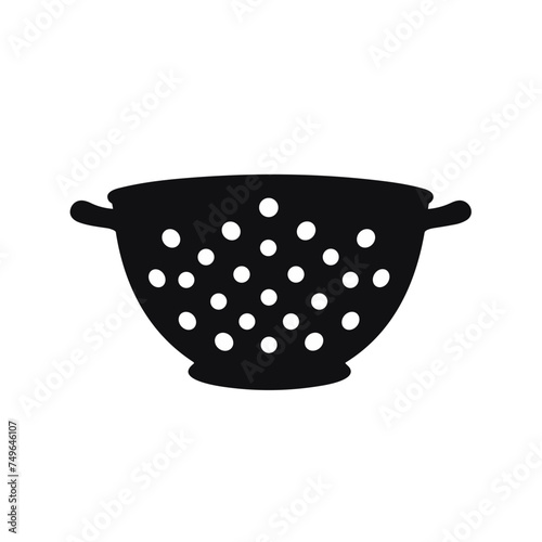 kitchen utensils colander strainer cullender black and white vector illustration isolated transparent background logo, cut out or cutout t-shirt print design