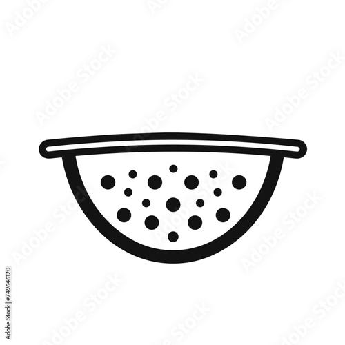 kitchen utensils colander strainer cullender black and white vector illustration isolated transparent background logo, cut out or cutout t-shirt print design