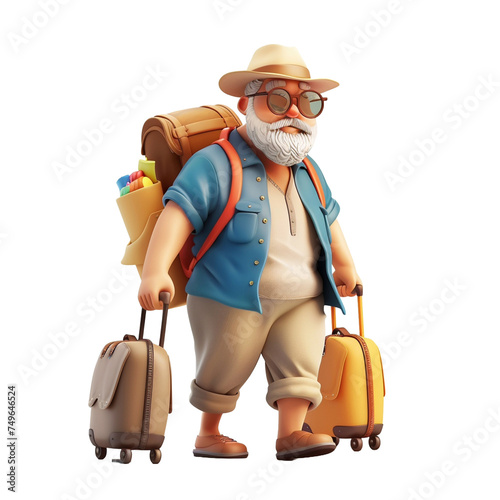tourist with a backpack and a suitcase -  vector cartoon illustration isolated on white background 3d render Generative AI