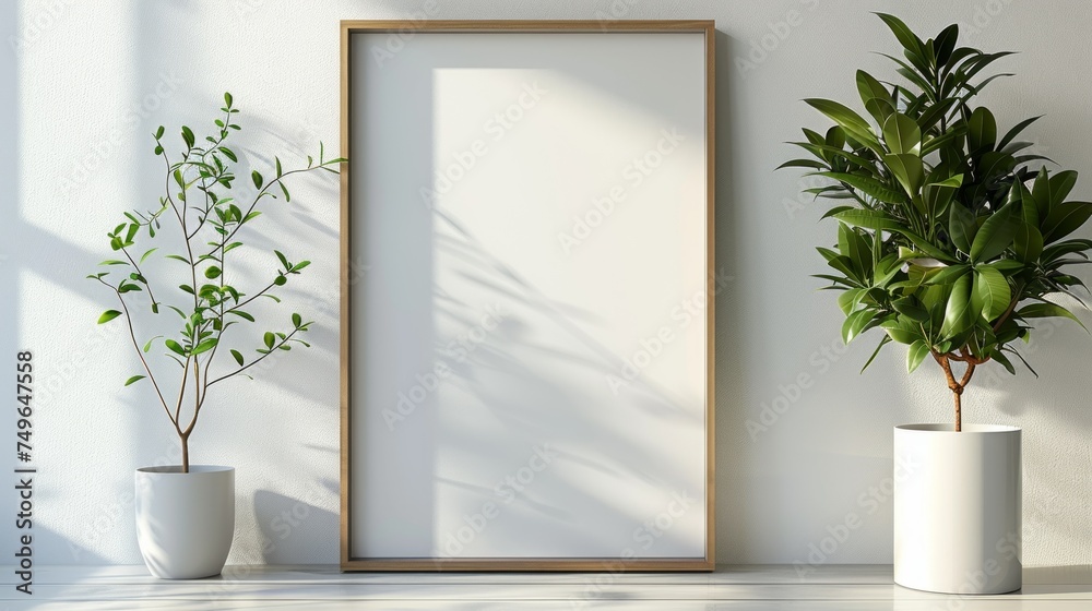 Wooden picture frames, both dark and light brown, natural, minimalist style, hanging on the white wall behind. Add simplicity but luxurious to the area Wooden picture frames, both dark and light brown, natural, minimalist style, hanging on the white wall behind. Add simplicity but luxurious to the area