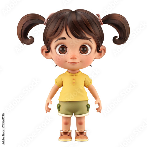 little girl with a smile -  vector cartoon illustration isolated on white background 3d render Generative AI