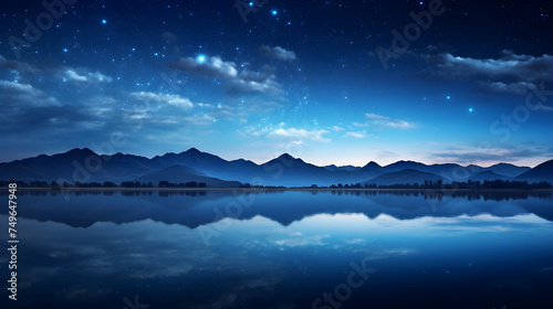 A Tranquil Lake Scene at Twilight: The Perfect Harmony of Realism and Abstract in Stunning Shades of Blue