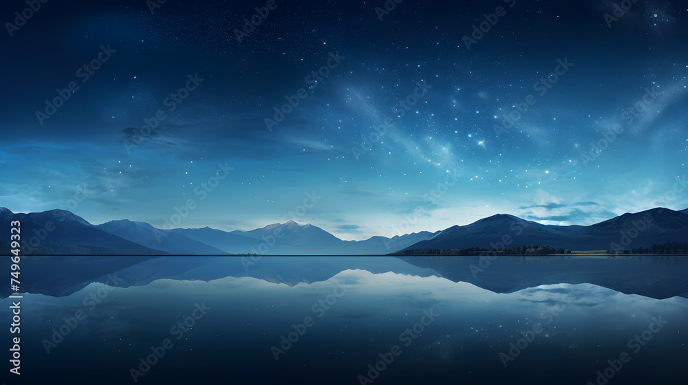 A Tranquil Lake Scene at Twilight: The Perfect Harmony of Realism and Abstract in Stunning Shades of Blue