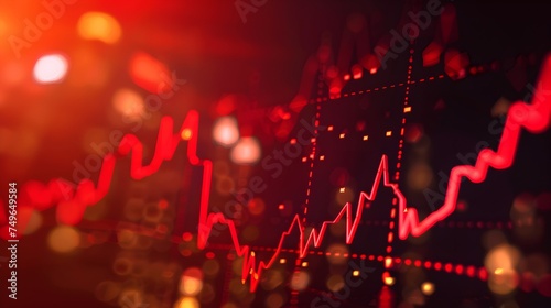 Economic recession crisis, red financial, stock market crash with chart falling down on blur background photo