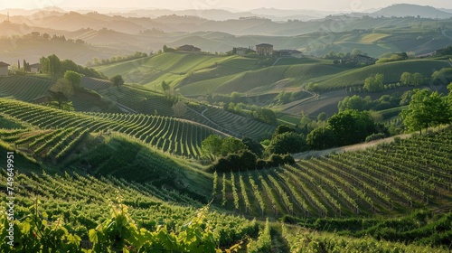 landscapes of the Piedmontese Langhe of Barolo and Monforte d'Alba with their vineyards in the period of spring photo