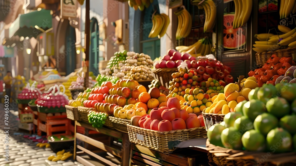 Fruit stall in the street city market - obrazy, fototapety, plakaty 
