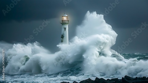 lighthouse getting hit by strong waves in a storm in the ocean © PSCL RDL