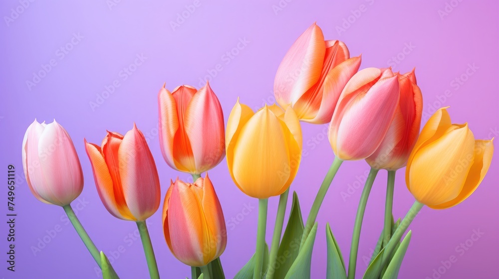 Photograph tulip flowers on colored background Photograph tulip flowers on colored background