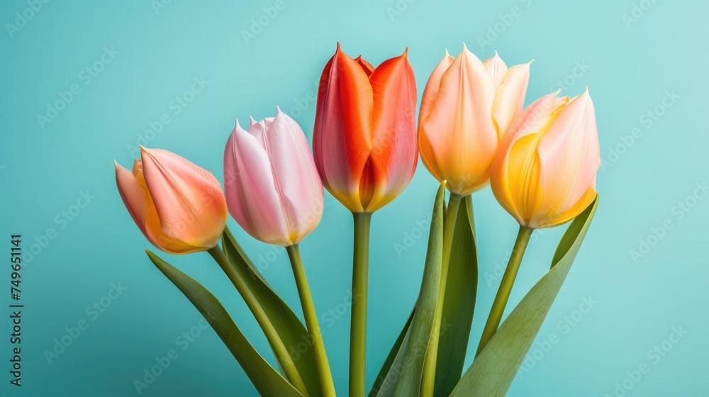 Photograph tulip flowers on colored background Photograph tulip flowers on colored background