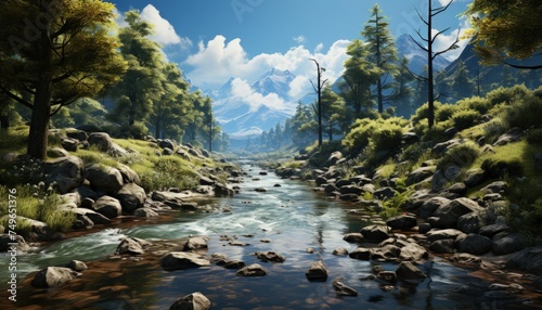 A lively river flowing through a forest