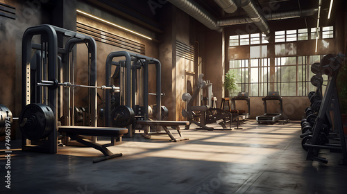 A gym interior that caters to bodybuilders, with specialized machines and equipment. photo