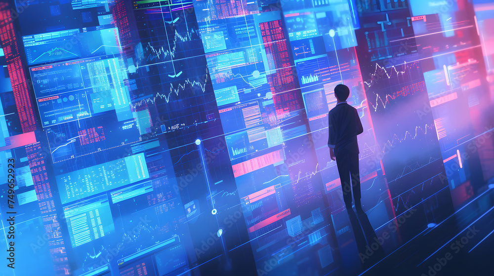 An illustration of a data scientist analyzing big data An illustration of a data scientist analyzing big data