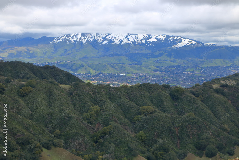 Snow falls on Mt Diablo as the summit is obscured in clouds