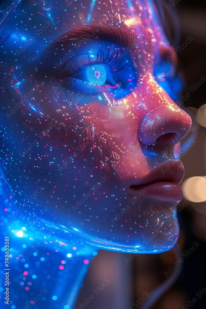 A holographic person depicting artificial intelligence. A holographic person depicting artificial intelligence.