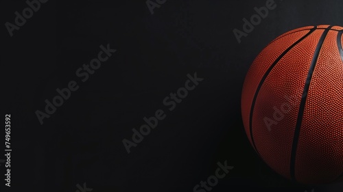 Close-up of a basketball on a dark background, emphasizing texture © Татьяна Макарова