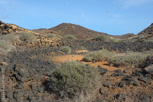 Lanzarote. Volcanic mountains of the small island Lobos
