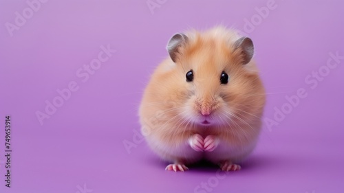 Cute hamster standing alert on a vibrant purple background