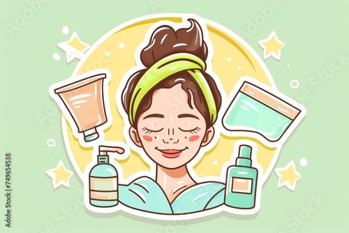 Beauty Face Mandelic acid Aloe Vera. Natural organic Skincare products: Japanese plum extract lotion, moisture Restorative sleep gel, Sunblock serum and blank cream tube Bentonite clay jar pot photo