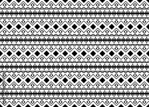 Geometric seamless pattern.Pixel art design for background, fabric, clothing, carpet, wallpaper, textile, batik, embroidery,card,backdrop,book cover with Black and white color.