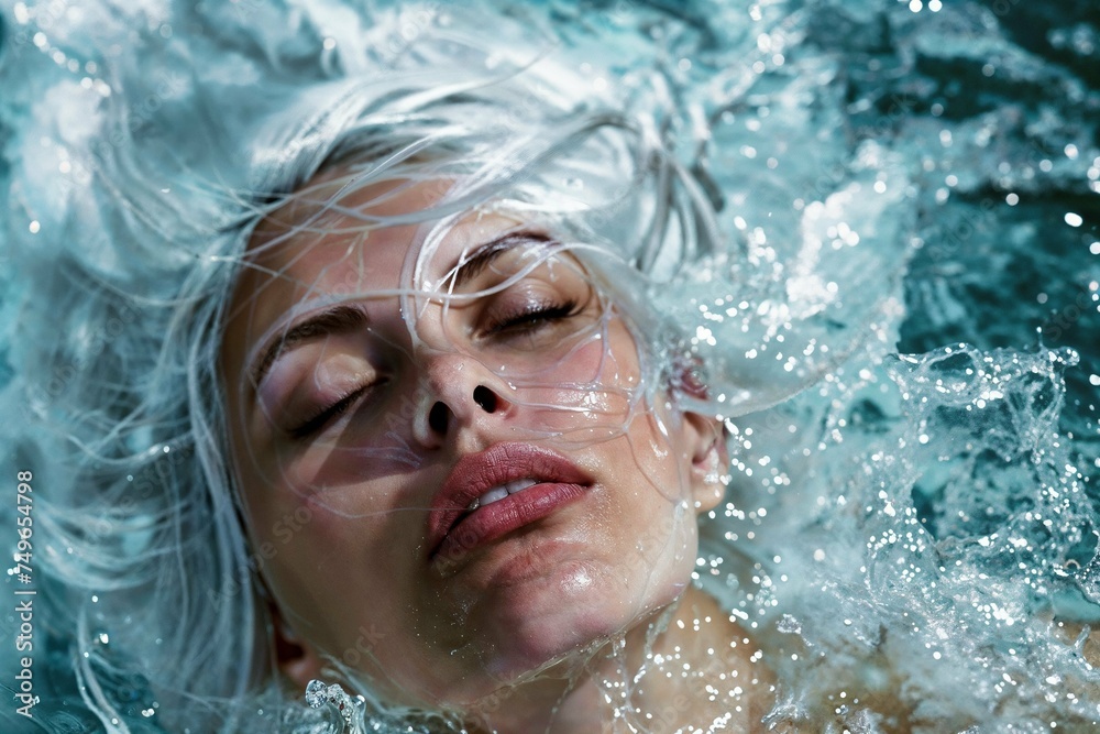 Portrait of a young woman in water, woman underwater, girl underwater ...