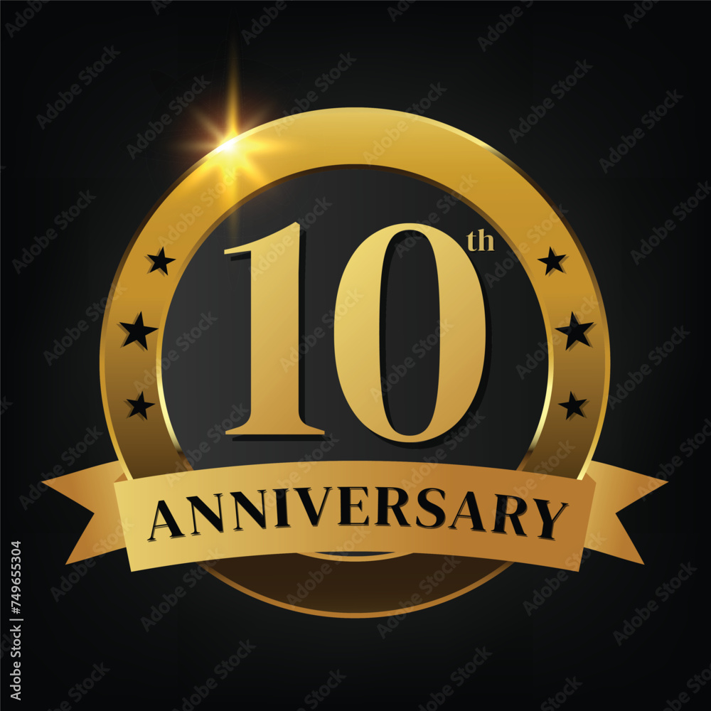 10th golden anniversary logo,with Laurel Wreath and gold ribbon Vector Illustration 10th golden anniversary logo,with Laurel Wreath and gold ribbon Vector Illustration