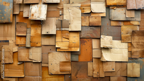 Patchwork of weathered cardboard textures