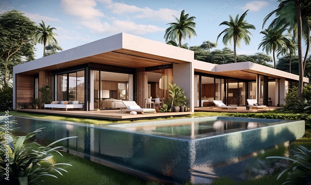 modern villa with open plan living room in luxurious style