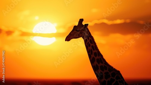 Silhouette of a giraffe against a vibrant sunset in Africa