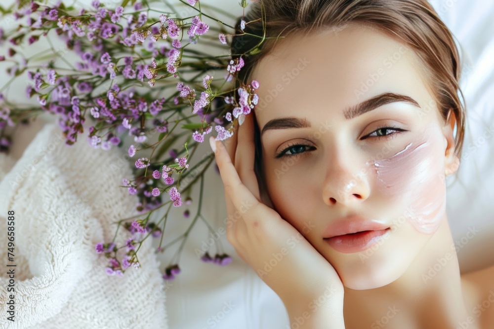 Beauty Face Rejuvenating Aloe Vera. Natural organic Skincare products: Plant stem cells lotion, moisture Facial cleanser gel, Under eye bags serum and blank cream tube Skin treatments jar pot