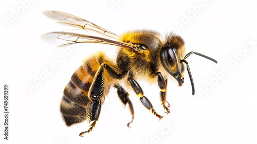 A detailed close-up of a bee isolated on a white background, highlighting the elegance of this vital pollinator © Saran